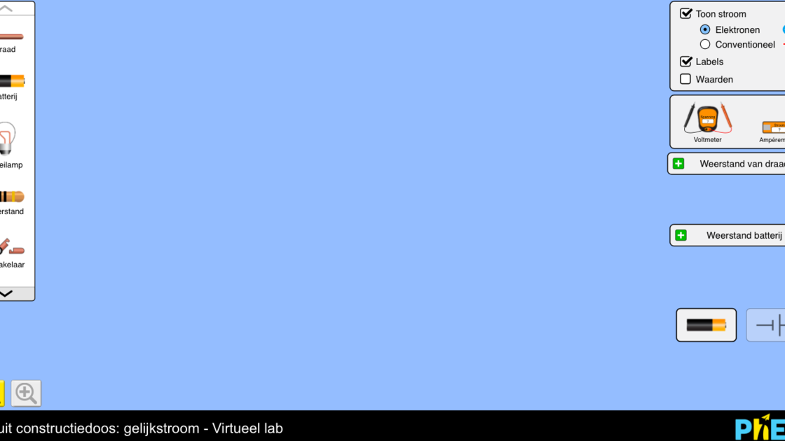 Circuit constructiedoos: gelijkstroom - Virtueel lab