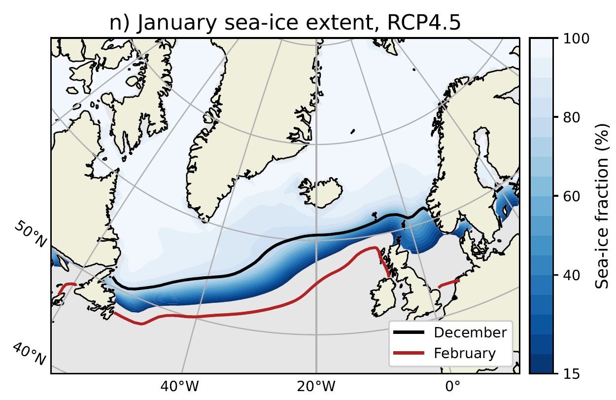 Zee-ijs verdeling bij klimaatscenario RCP4.5